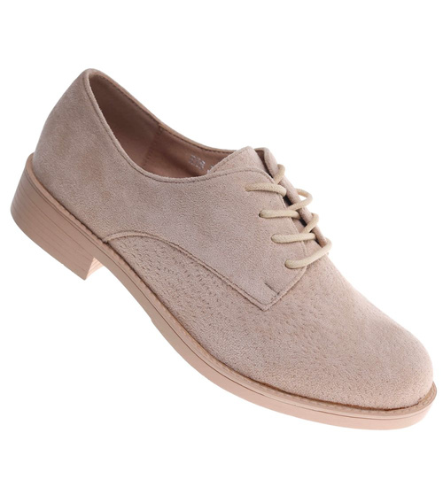 Beżowe baleriny damskie zamszowe oxfordy /J4-2 18621 W177/