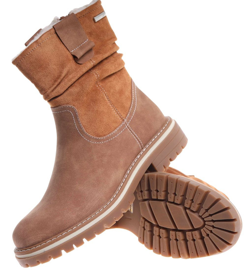 Zimowe botki saszki z ociepleniem Brązowe /G9-3 18540 G388/