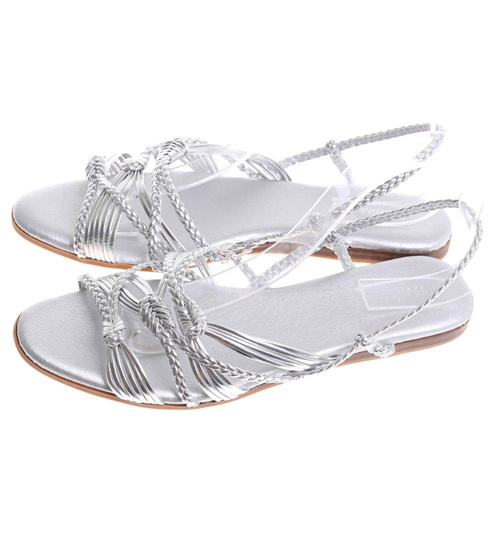 Sandały damskie Srebrne płaskie wsuwane /D2-2 17782 G084/