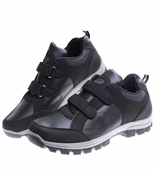 Czarne męskie buty trekkingowe na rzepy /B6-3 16981 T388/