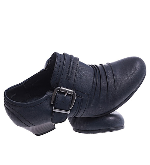 Czarne czółenka damskie na niskim obcasie z klamerką /E7-3 14766 T256/