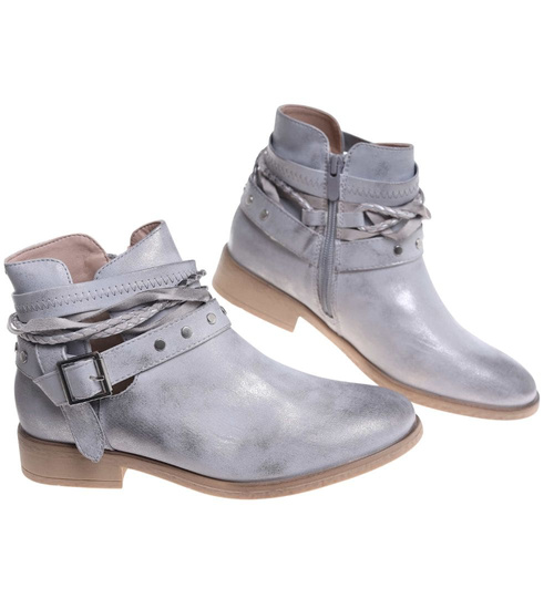 Srebrne damskie botki z wyciętą cholewką /D3-3 18515 T198/