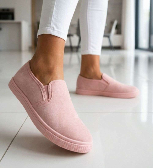 Wsuwane tenisówki z tkaniny pastelowe Pudrowy róż /F2-2 18764 T1/