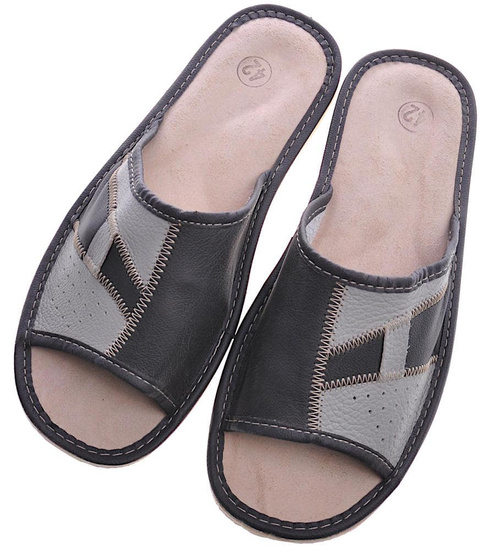 Skórzane szare kapcie klapki męskie /F6-1 4830 S196/