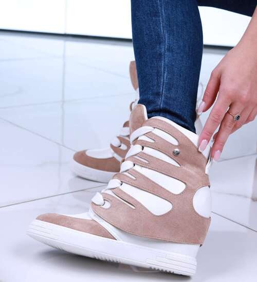 Trampki sneakersy na koturnie Seastar Khaki /G7-3 14976 T937/