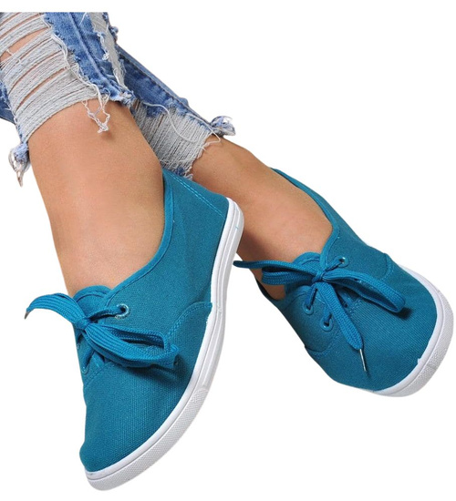 Wiązane damskie tenisówki turkusowe /C5-1 7793 S094/