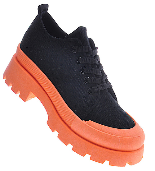 Czarno pomarańczowe trampki creepersy na platformie /F9-3 11324 T597/