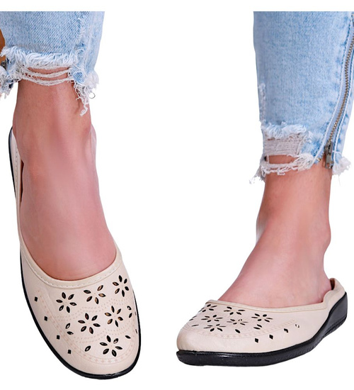 Ażurowe beżowe klapki z krytymi noskami /H2 B2-1 16096 T094/