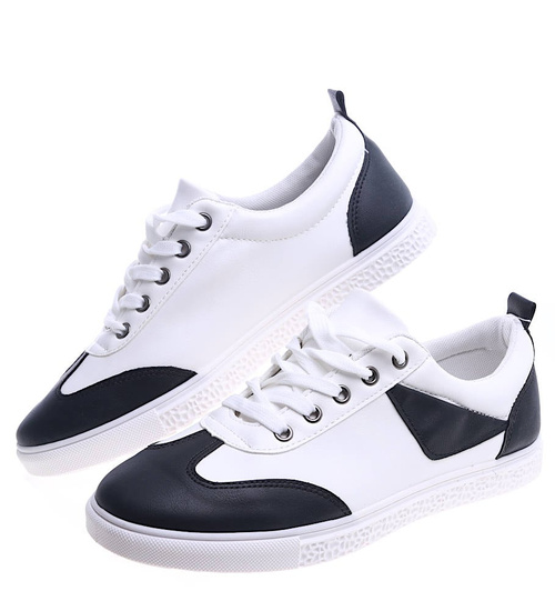 Sznurowane biało czarne trampki męskie /E6-1 13624 T2/