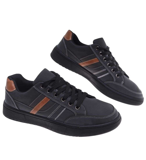 Czarne sznurowane męskie trampki /E9-2 14852 T399/