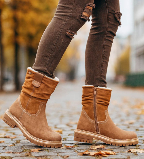 Zimowe botki saszki z ociepleniem Brązowe /G9-3 18540 G288/