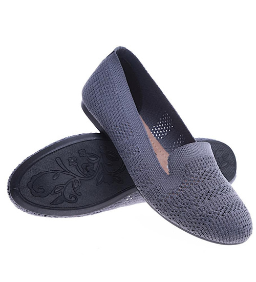 Ażurowe szare balerinki damskie /D6-2 14451 T190/