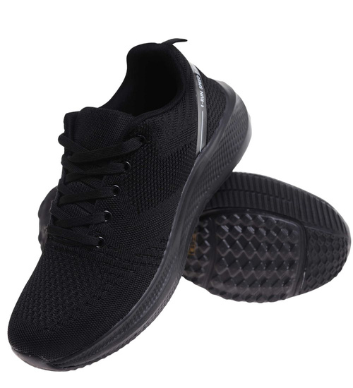 Sznurowane męskie czarne buty sportowe /C5-1 18002 GF483/