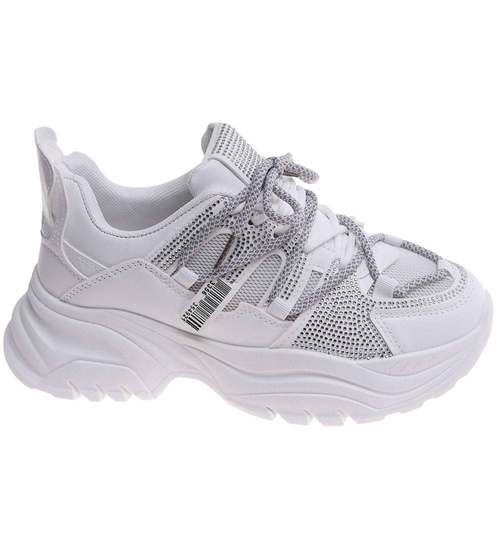 Białe damskie buty sportowe na platformie /F7-3 18192 T203/