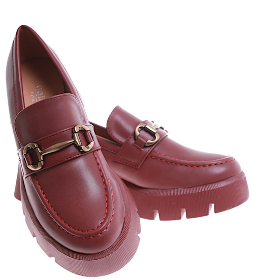 Bordowe loafersy damskie /D9-3 16849 G282/