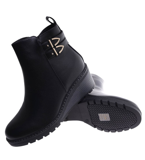 Wizytowe czarne botki na koturnie /F5-3 18275 W487/