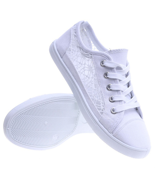 Białe tenisówki damskie z koronką /B1-2 14444 T236/