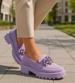 Fioletowe półbuty loafersy na platformie z kamieniami /B3-2 18485 T203/