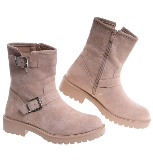 Zimowe botki saszki z ociepleniem beżowe /D1-3 18523 T387/