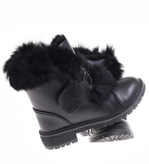 Zimowe czarne dziewczęce botki z futerkiem /B6-2 17106 T394/