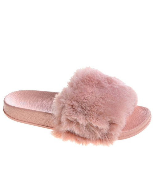 Różowe klapki damskie z futerkiem /G9-2 4511 S109/