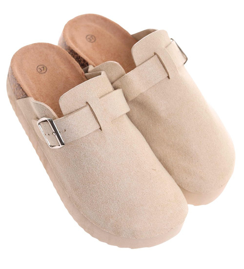 Beżowe kryte klapki profilowane na platformie /C7-2 18042 W089/