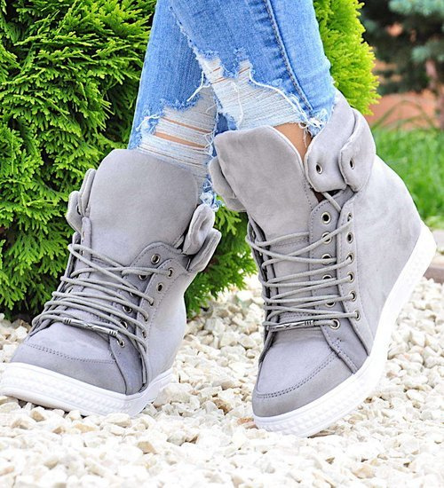 Szare trampki sneakersy na koturnie /B1-1 8001 T391/