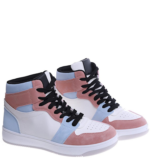 Różowo niebieskie damskie trampki z wysoką cholewką /E5-2 14921  T393/