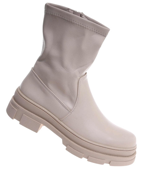 Beżowe zimowe botki workery na platformie /F9-2 18528 T288/