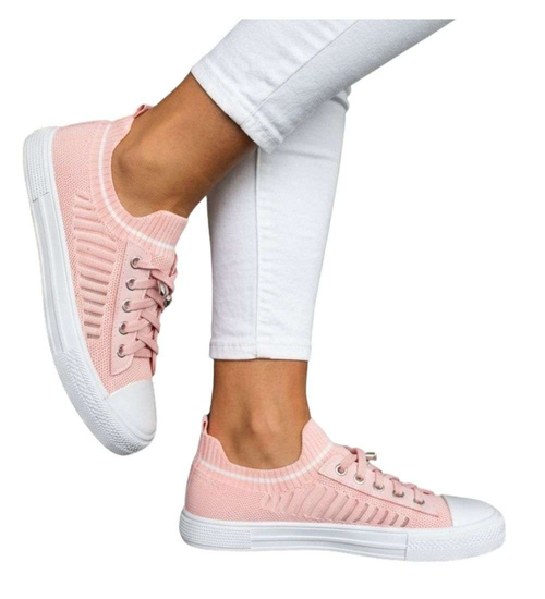 Ażurowe pastelowe trampki damskie slip on Różowe /K3-1 18748 T171/