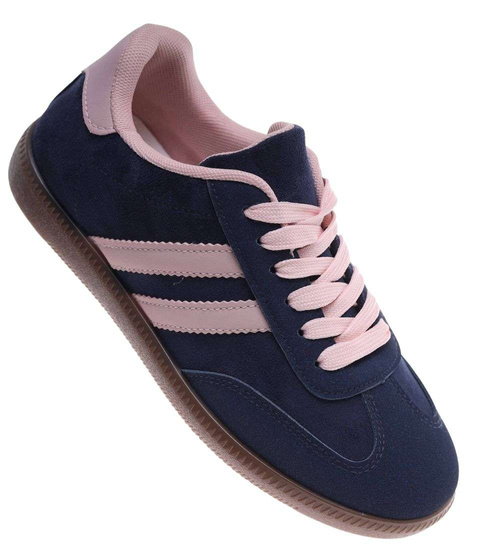 Granatowe sznurowane sneakersy damskie /G12-3 18714 T446/