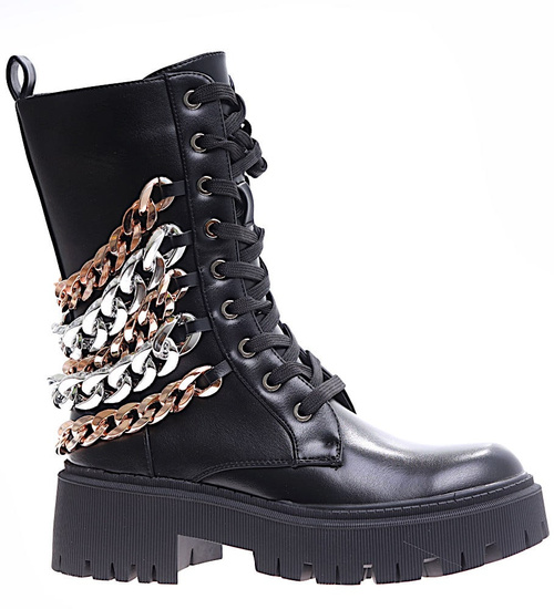 Sznurowane czarne glany trapery na platformie /E9-1 17022 T217/