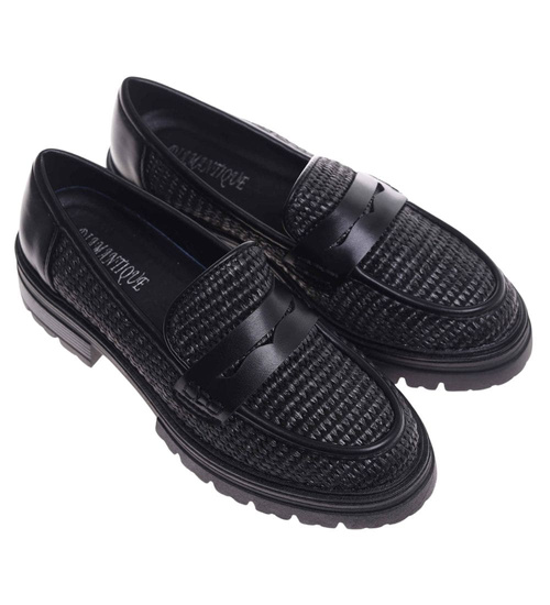 Czarne półbuty loafersy damskie /B6-3 18236 W142/
