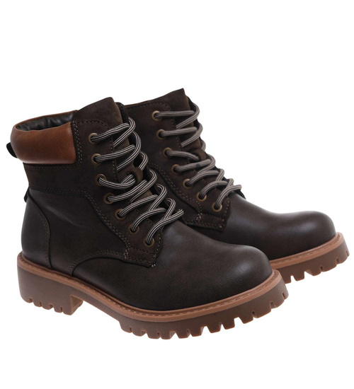 Sznurowane ocieplane botki trapery Zielone /F4-2 18276 W432/