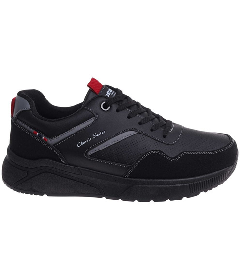 Sznurowane męskie czarne buty sportowe /A10-2 18013 GF585/