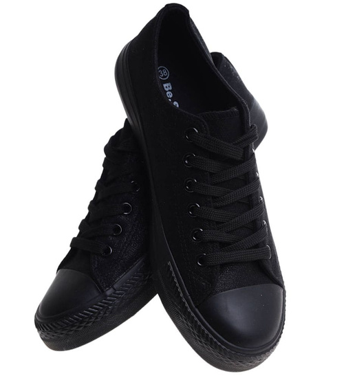 Czarne sznurowane damskie trampki /B3-2 16401 G168/