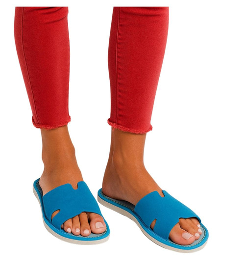 Skórzane domowe klapki kapcie niebieskie /F8-1 13378 S194/