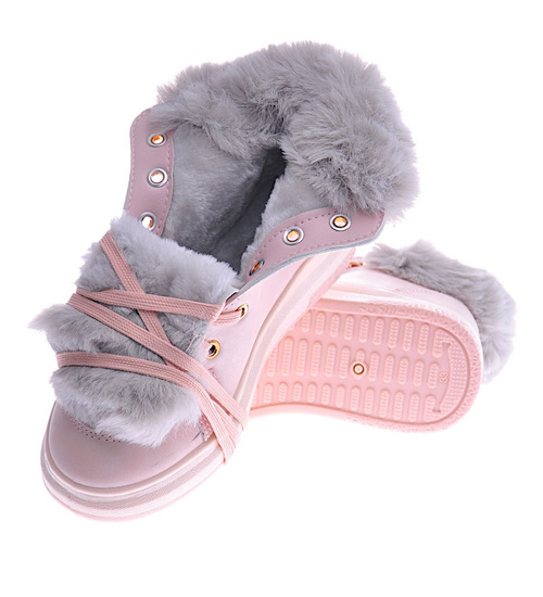 Ocieplane botki jak trampki Różowe /G1-2 12716 S394/