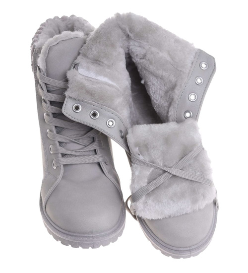 Zimowe szare botki trapery z futerkiem /A4-2 18613 T319/