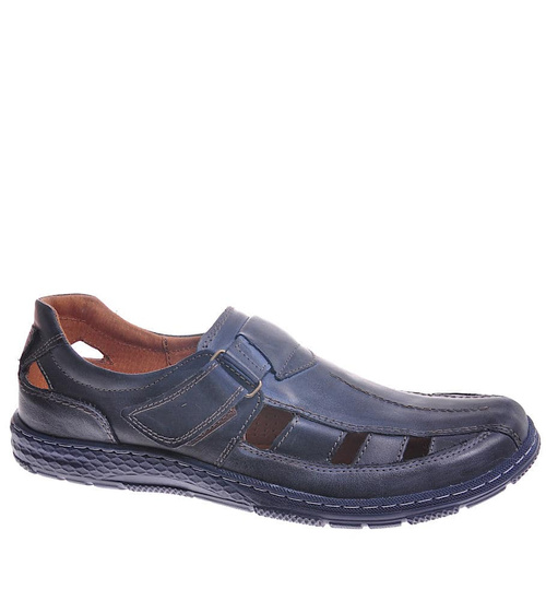 Granatowe sandały męskie z naturalnej skóry /H2 19 11836 D110/