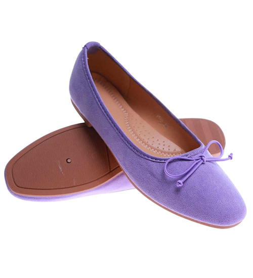 Zamszowe fioletowe baleriny damskie z kokardą /F7-2 17542 G130/