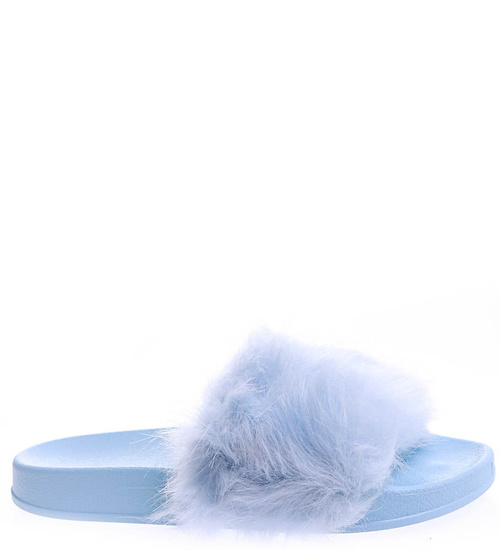 Niebieskie klapki damskie z futerkiem /A4-2 15192 T194/