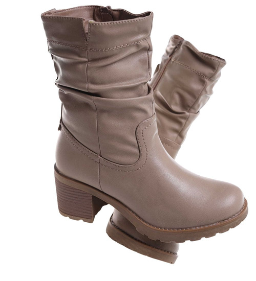 Damskie botki z wysoką cholewką Khaki /G4-2 18322 W341/