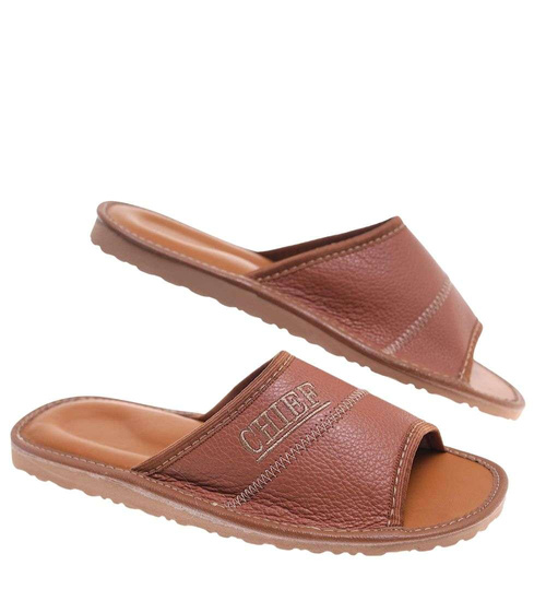 Skórzane otwarte klapki domowe Chief brązowe /G8-1 18685 S199/