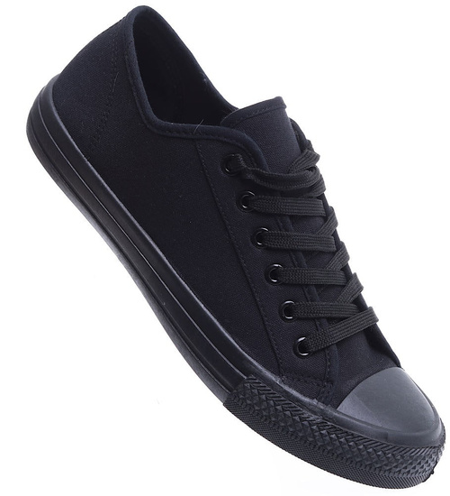 Czarne sznurowane trampki męskie z tkaniny /F1-2 15496 T232/