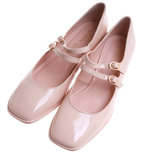 Beżowe czółenka na niskim obcasie z paskami /C7-2 17521  W182/