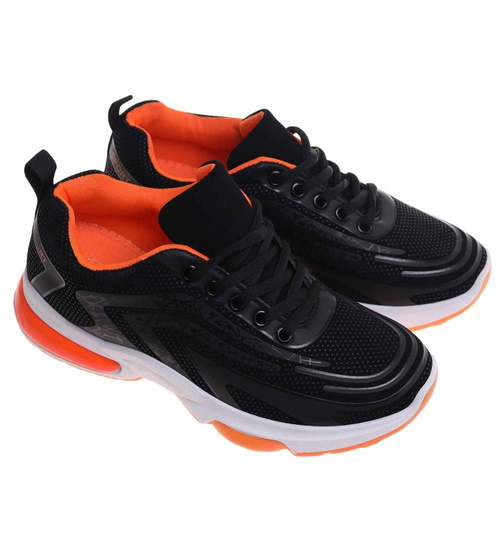  Sznurowane chłopięce buty sportowe Czarno pomarańczowe /G12-1 18089 T333/