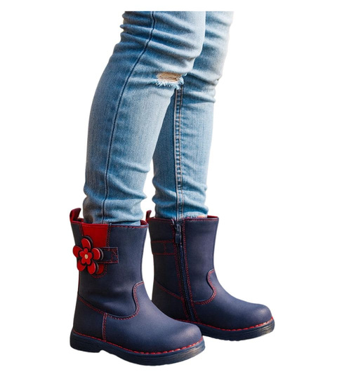 Ocieplane granatowe kozaki dziewczęce /A1-2 17144 T198/