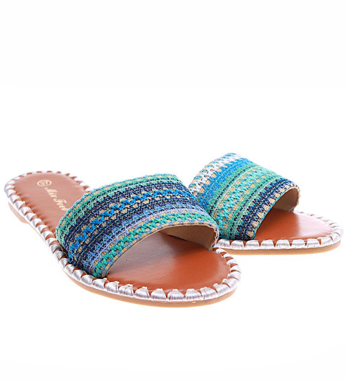 Płaskie klapki damskie z azteckim wzorem White /A9-1 16353 G079/