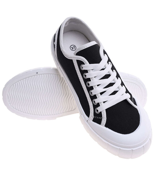 Sznurowane trampki damskie czarne /C3-3 H2 18068 T7/